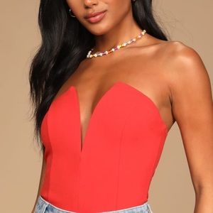 Lulus Babe Alert Red Notched Strapless Bodysuit